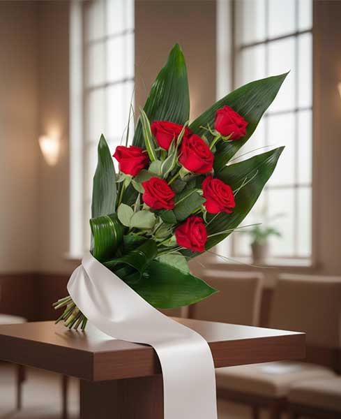 Ram funerari set roses vermelles