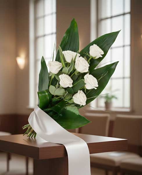 Ram funerari set roses blanques